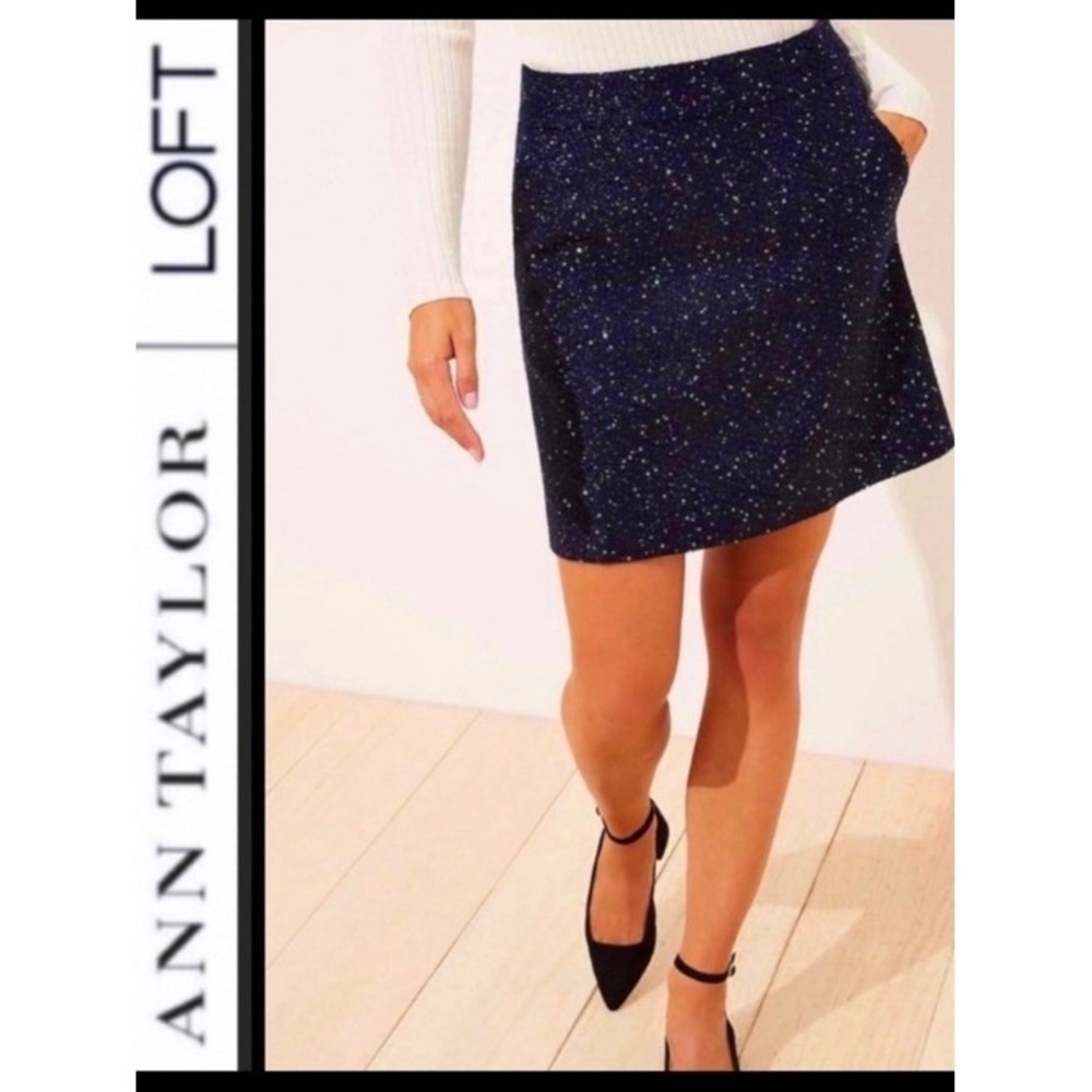 LOFT Sequin Bodycon Mini Skirt Womens Sz 6 Black Wool Party Cocktail Pockets New